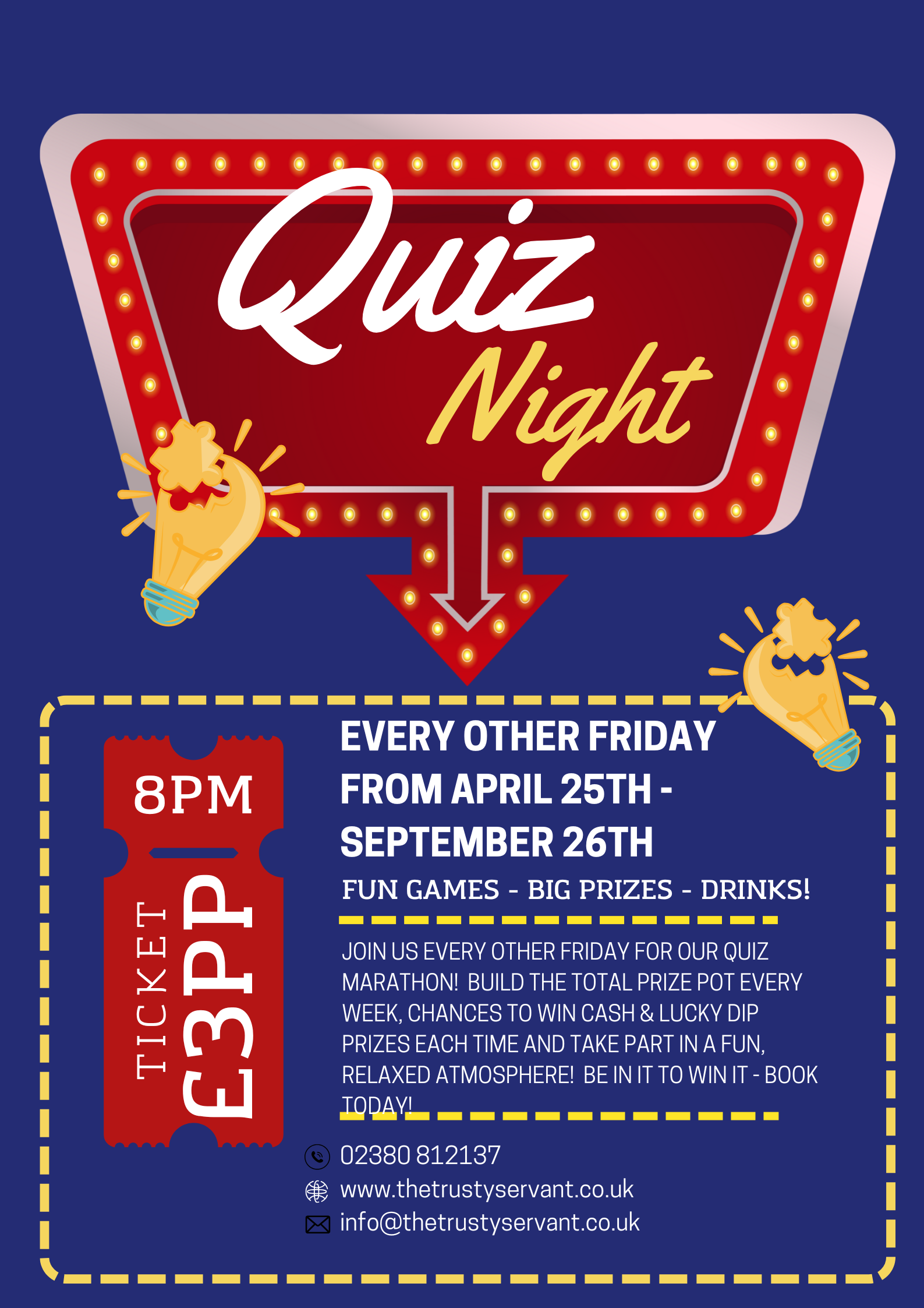 🧠 Quiz Night Every other Friday, from 25th April till 26th September 2025