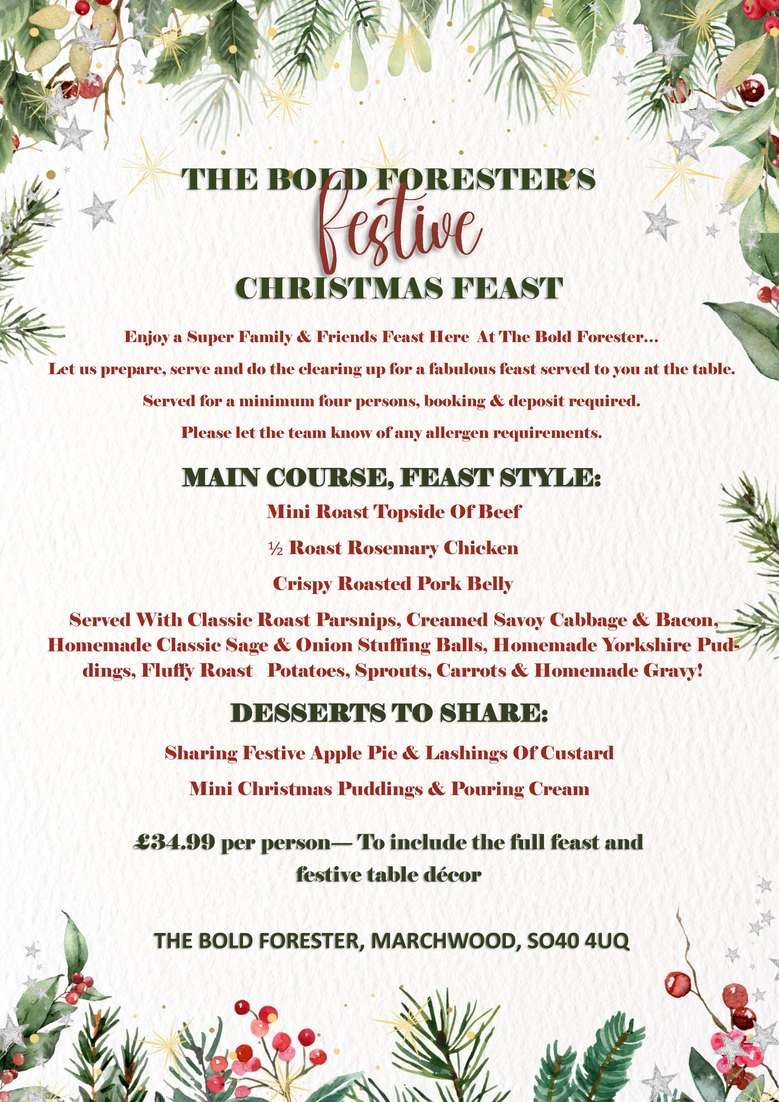 Christmas Festive Feast Menu 2025