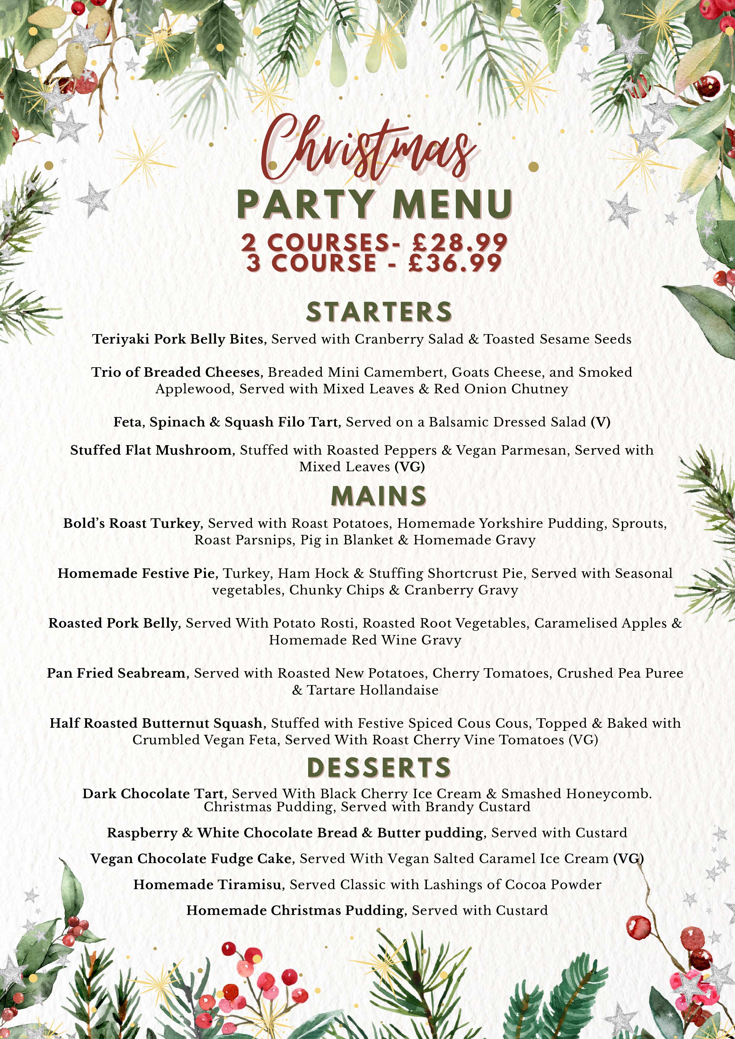 Christmas Party Menu 2025