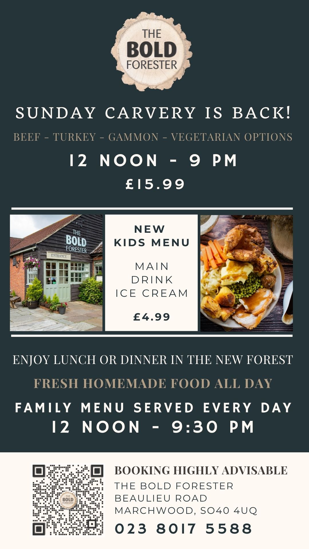 Sunday Carvery at The Bold Forester – Beef, Turkey, Gammon and Vegetarian Options